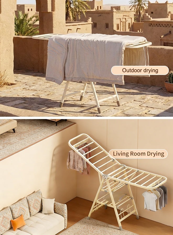 TaqwaMart Folding Clothes Rack with 4 Shoe Racks, Foldable Three-tier Clothes Rack, Independent Clothes Rack, 3-level Height Adjustment, Windproof, Suitable for Both Indoor and Outdoor Use, 170cm. - Image 5